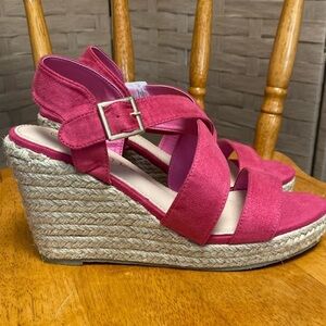 Allegra K pink faux suede criss cross 4” wedge Espadrilles Sandals